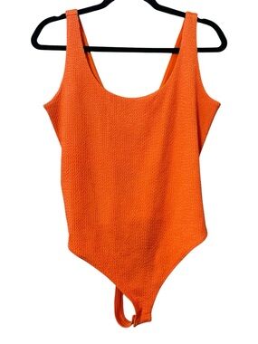 H&M Bright Orange Textured Waffle Knit Bodysuit Tank Top Large